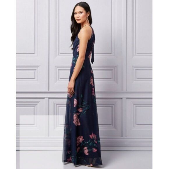 Women Le Chateau Floral Print Sheer Halter Neck Gown Size 1X - Picture 6 of 7
